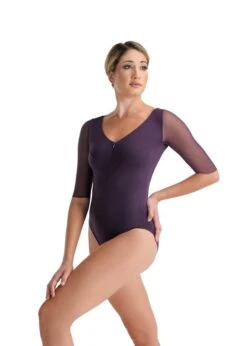 Ballet Rosa Maisie Zip Front 3/4 Mesh Sleeve Leotard