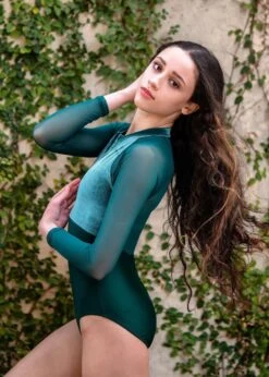 Suffolk Adult Gemstone Empire 3/4 Sleeve Zip Front Leotard